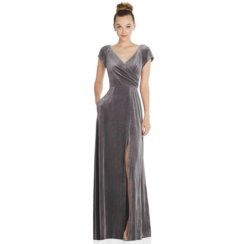 After Six Velvet Formal Cap Sleeve Gown in Evergreen, size XL NWT.